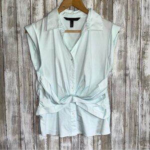 White House Black Market Light Blue Crossover Poplin Blouse